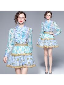New style temperament slim A-line dress long sleeve fashion print dress