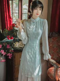 Chinese style jacquard cheongsam Fashion temperament Maxi dress