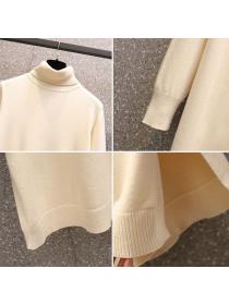 Fashion high-neck split knit Solid color dress