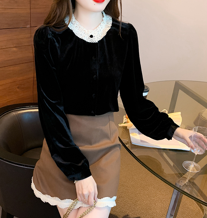 Autumn/winter velvet blouse Lady long sleeve Top