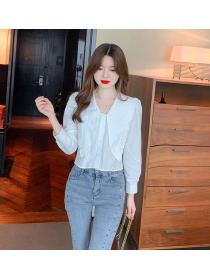 Autumn winter new Solid color short embroidery Blouse