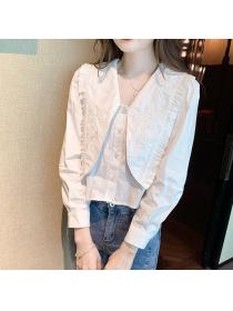 Autumn winter new Solid color short embroidery Blouse