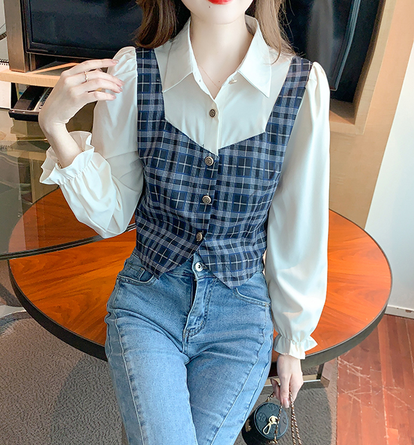 Autumn and winter new Fake two pieces Top