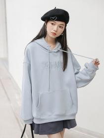 Korean style loose and thick embroidered casual hoodie