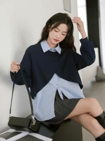 Korean style loose fake two piece Sweater