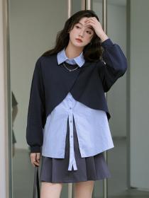 Korean style loose fake two piece Sweater