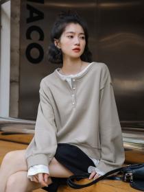 Korean style loose fake two piece round neck Sweater