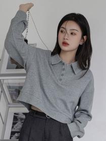 Simple style loose long sleeve casual polo neck Sweater