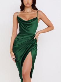 Outlet hot style Sexy pile neck Solid color halter dress