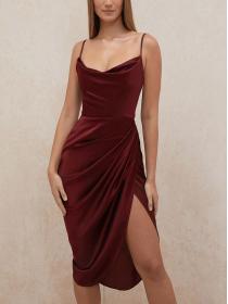 Outlet hot style Sexy pile neck Solid color halter dress