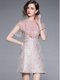 New style round neck short sleeve ruffle embroidery temperament dress