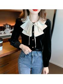 Thickened new autumn winter doll collar lace velvet Top