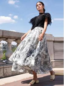 Fashion Ink print skirt A-line Long skirt