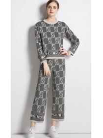 Stylish casual suit two piece knitted wide-leg pants