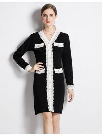 On Sale Printing V   Collars Knitting Dress