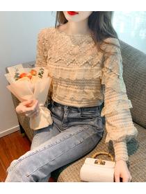 Korean style round neck long sleeve lace blouse for women