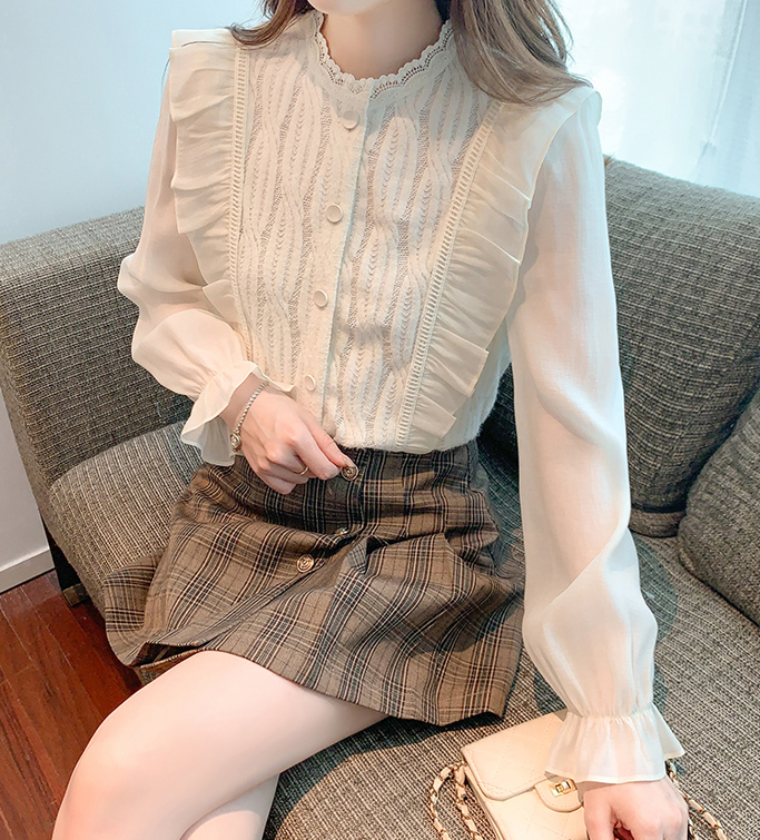 Korean style thick long sleeve lace shirt