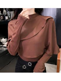 Korean style long sleeve high collar Top