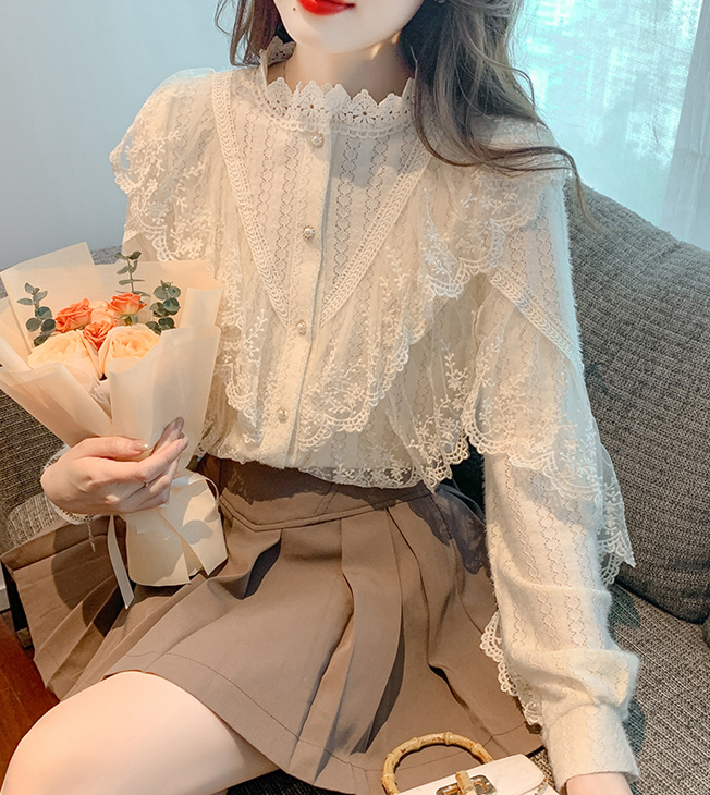 Korean style long sleeve lace blouse for women