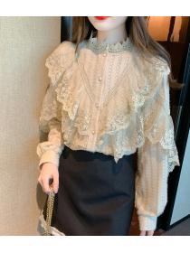 Korean style long sleeve lace blouse for women