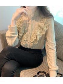 Korean style velvet and thick lace shirt