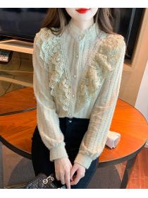 Korean style velvet and thick lace shirt