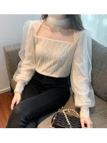 Korean style mesh long sleeve lace shirt