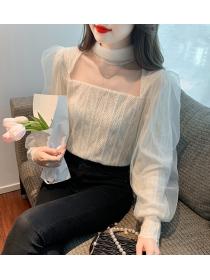 Korean style mesh long sleeve lace shirt