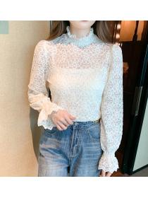 Korean style slim long sleeve lace shirt