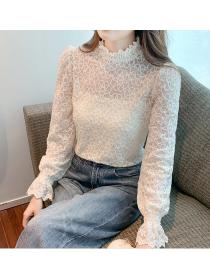 Korean style slim long sleeve lace shirt
