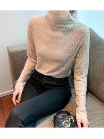 Korean fashion half high collar long sleeve lace shirt