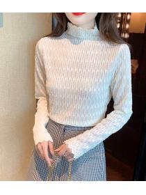 Korean fashion half high collar long sleeve lace shirt