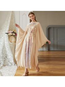 Beige butterfly sleeve dress Middle East women's Maxi dress