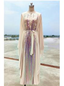 Beige butterfly sleeve dress Middle East women's Maxi dress