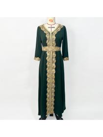 Dark green embroidered lace elegant Maxi dress