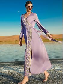 Purple hand sewn dress elegant style travel Maxi dress