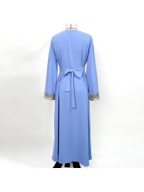 Light blue long sleeve fake two dresses spring travel elegant fashion dress