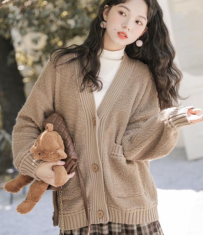 Korean Style Pure Color  Knitting Leisure Coat