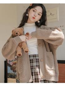 Korean Style Pure Color  Knitting Leisure Coat 