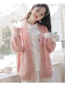 Korean Style Pure Color  Knitting Leisure Coat 