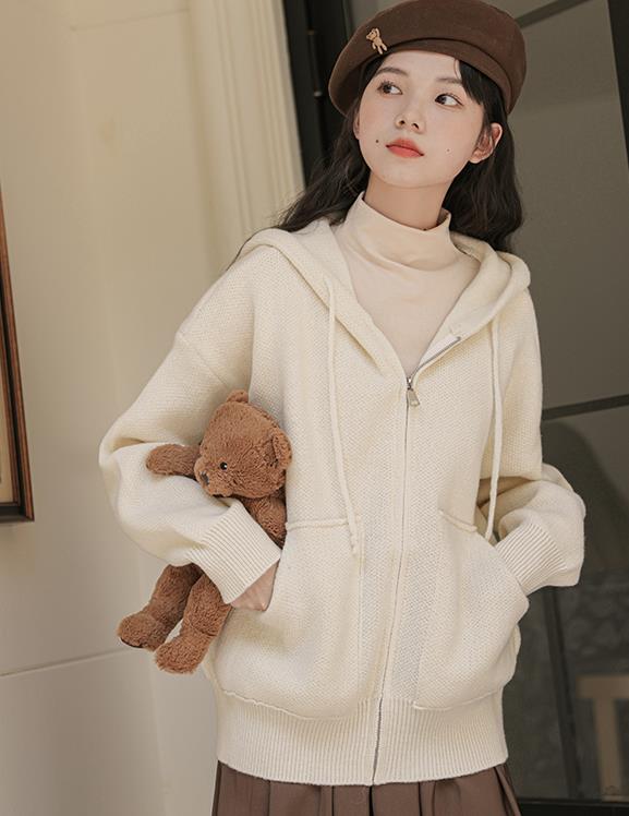 Korean Style Even Cap Knitting Leisure Coat