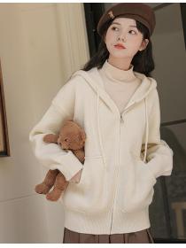 Korean Style Even Cap Knitting Leisure Coat 