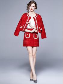 European style Red Tweed Fashion Outfits