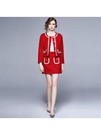European style Red Tweed Fashion Outfits