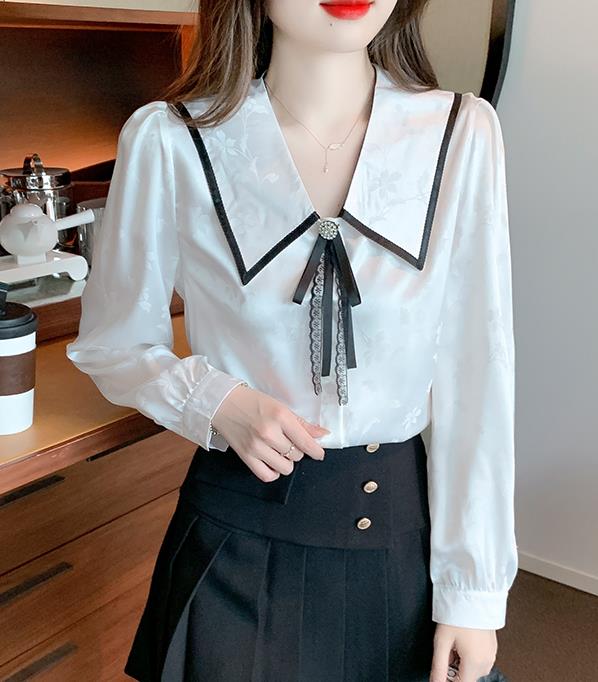 On Sale Doll  Collars Solid Color Fashion Blouse 