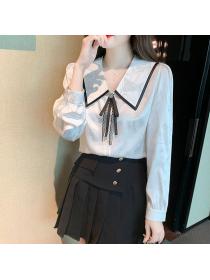 On Sale Doll  Collars Solid Color Fashion Blouse 