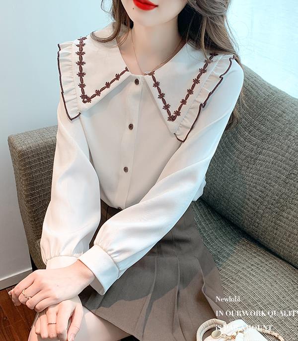 On Sale Doll Collars Color Matching  Fashion Blouse