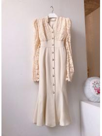 Korean style Lace sleeve Fishtail dress 