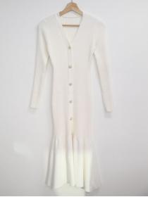Korean style Matching Slim Knitting White Dress