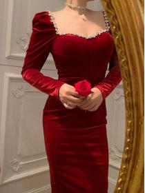Vintage style Red Velvet Elegant Dress